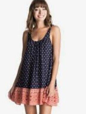 Roxy Navy Red Sleeveless Printed Tank Beach Dress